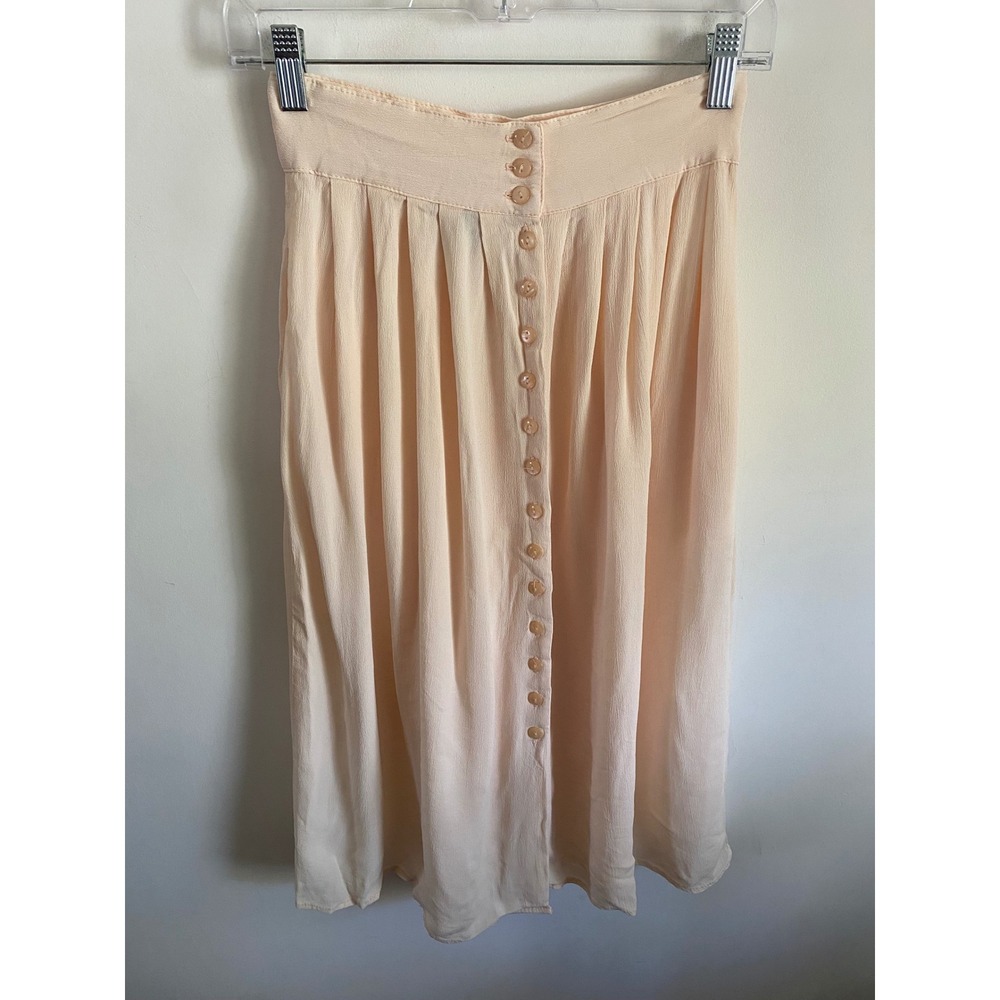 Leger‎ Petite Vintage Peach Rayon Button Front Pleated Midi Skirt Pockets 8P